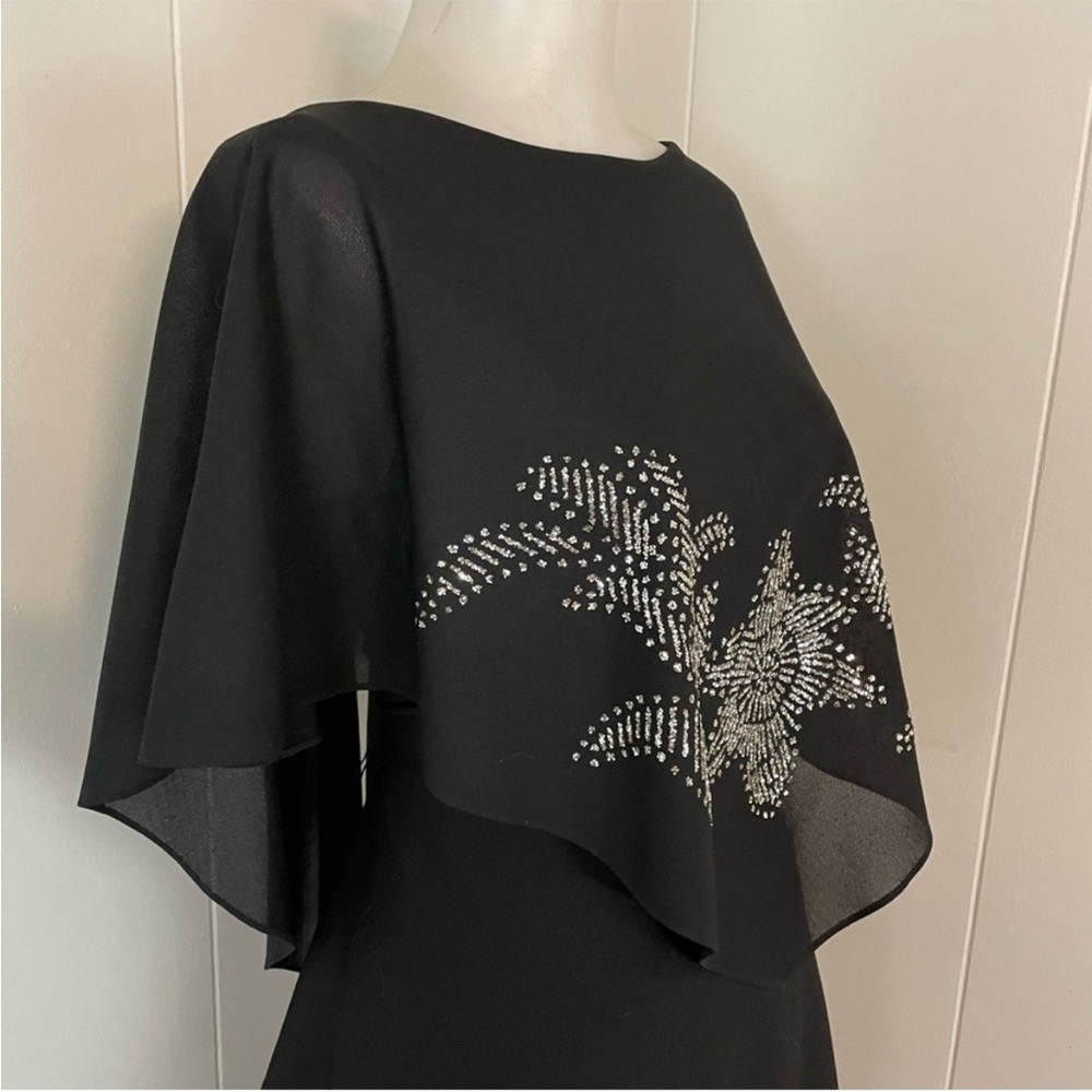 Vintage Dress Women’s L Short Flutter Sleeve Tiered Midi Glitter Flower - Picture 6 of 15